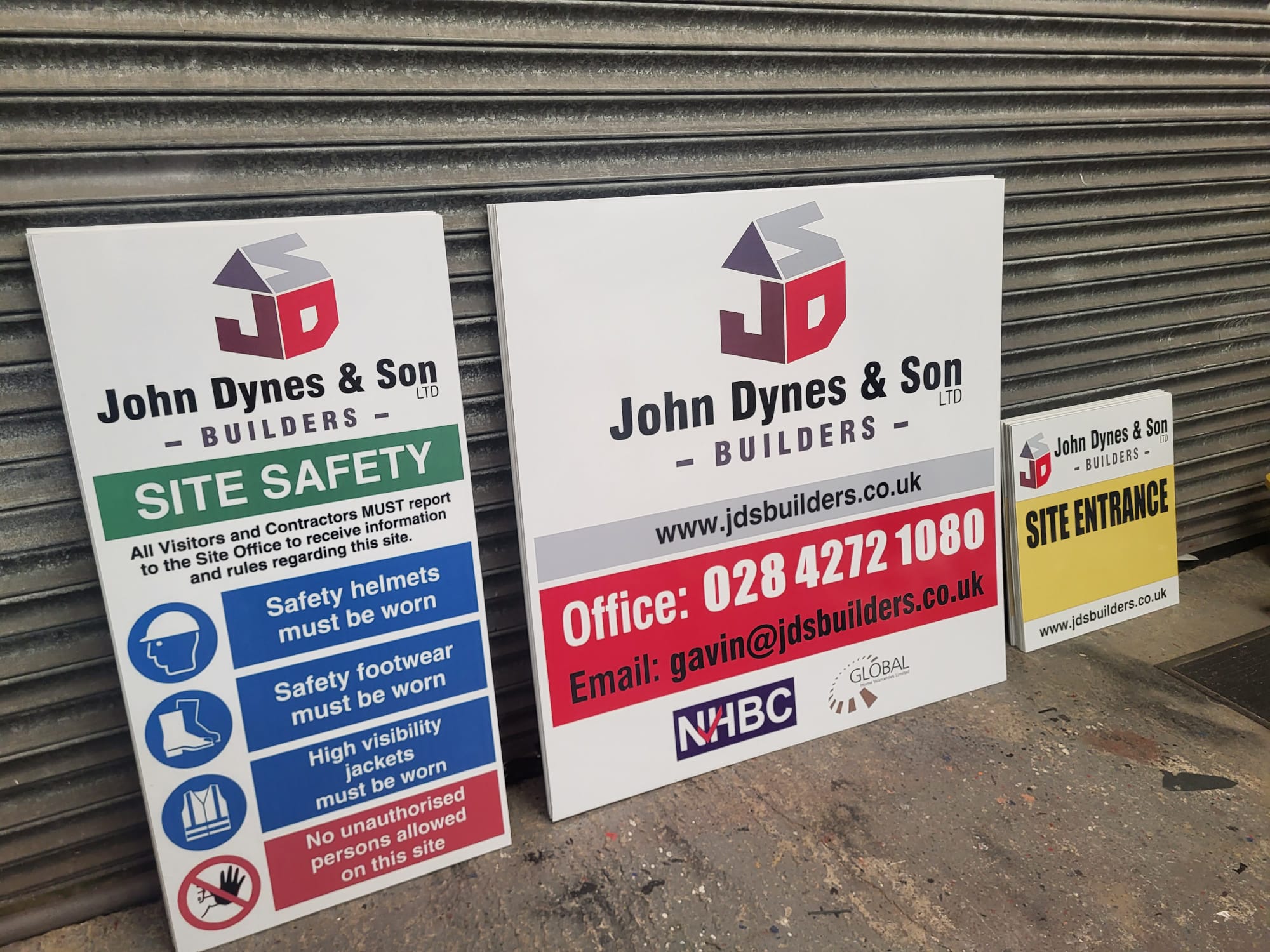 Construction site safety board, contractor information board and site entrance sign printed for a Co. Down building firm